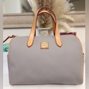 Dooney & Bourke Light Gray Satchel with Tan Accents